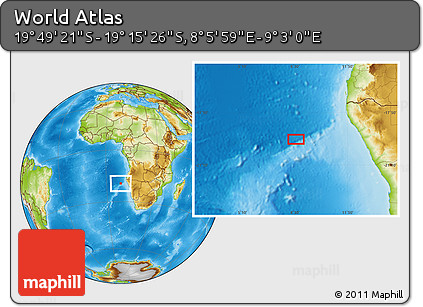 Physical Location Map of the Area around 19° 32' 24" S, 8° 34' 29" E