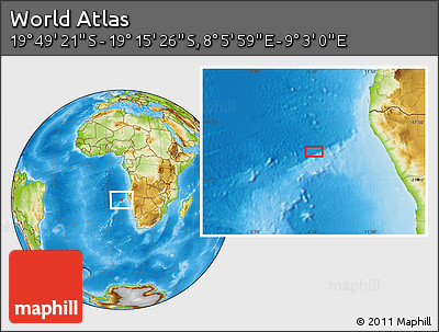 Physical Location Map of the Area around 19° 32' 24" S, 8° 34' 29" E
