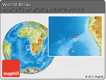 Physical Location Map of the Area around 19° 32' 24" S, 8° 34' 29" E