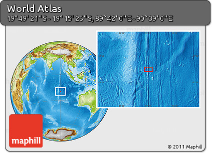 Physical Location Map of the Area around 19° 32' 24" S, 90° 10' 30" E
