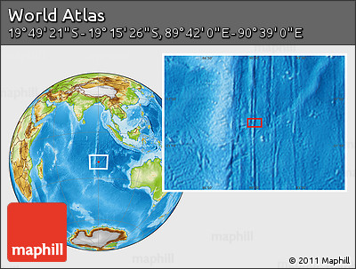 Physical Location Map of the Area around 19° 32' 24" S, 90° 10' 30" E