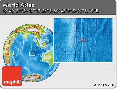 Physical Location Map of the Area around 19° 32' 24" S, 90° 10' 30" E