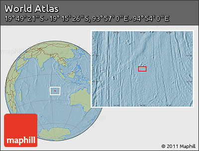 Savanna Style Location Map of the Area around 19° 32' 24" S, 94° 25' 30" E, hill shading