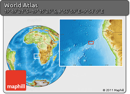 Physical Location Map of the Area around 19° 32' 24" S, 9° 25' 30" E
