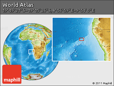 Physical Location Map of the Area around 19° 32' 24" S, 9° 25' 30" E