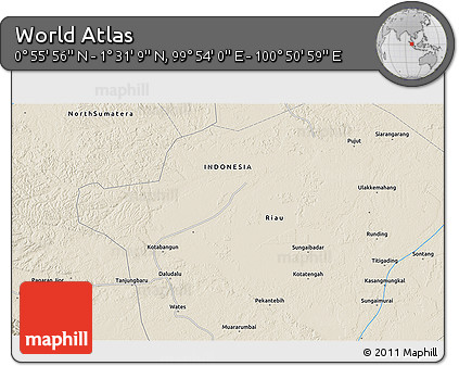 Shaded Relief 3D Map of the Area around 1° 13' 33" N, 100° 22' 30" E