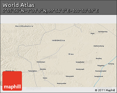 Shaded Relief 3D Map of the Area around 1° 13' 33" N, 100° 22' 30" E