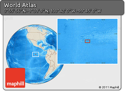 Shaded Relief Location Map of the Area around 1° 13' 33" N, 100° 13' 29" W