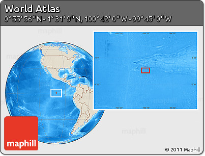 Shaded Relief Location Map of the Area around 1° 13' 33" N, 100° 13' 29" W