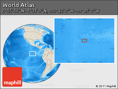 Shaded Relief Location Map of the Area around 1° 13' 33" N, 100° 13' 29" W