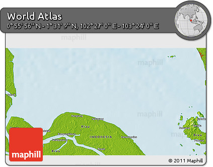 Physical 3D Map of the Area around 1° 13' 33" N, 102° 55' 30" E