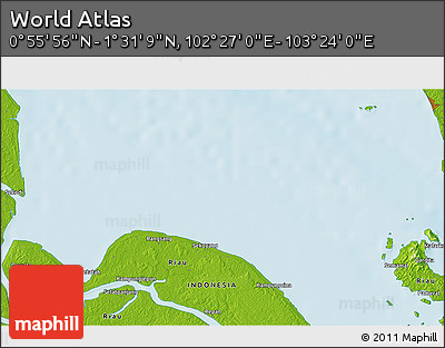 Physical 3D Map of the Area around 1° 13' 33" N, 102° 55' 30" E