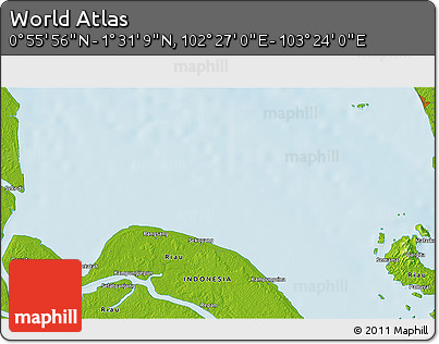 Physical 3D Map of the Area around 1° 13' 33" N, 102° 55' 30" E