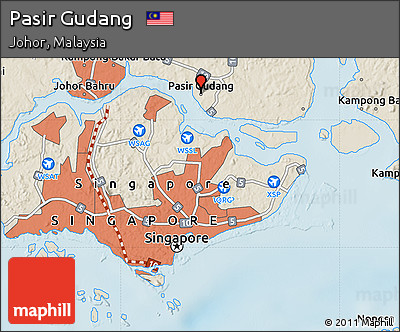 Shaded Relief Map of Pasir Gudang