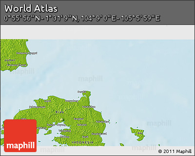 Physical 3D Map of the Area around 1° 13' 33" N, 104° 37' 30" E