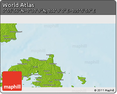 Physical 3D Map of the Area around 1° 13' 33" N, 104° 37' 30" E