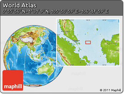 Physical Location Map of the Area around 1° 13' 33" N, 106° 19' 29" E