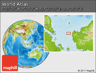 Physical Location Map of the Area around 1° 13' 33" N, 108° 1' 30" E