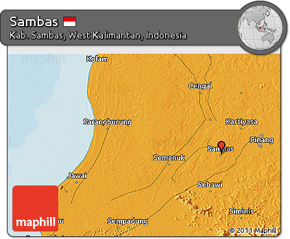 Political 3D Map of Sambas