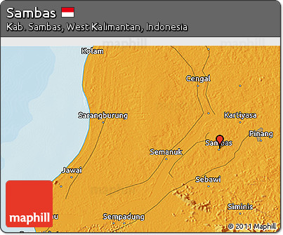 Political 3D Map of Sambas