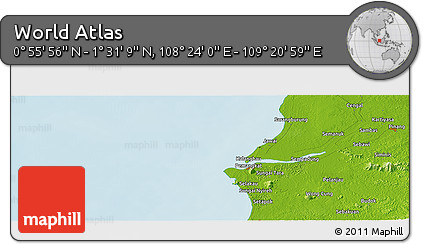 Physical Panoramic Map of the Area around 1° 13' 33" N, 108° 52' 30" E
