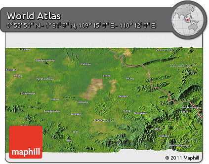 Satellite 3D Map of the Area around 1° 13' 33" N, 109° 43' 29" E