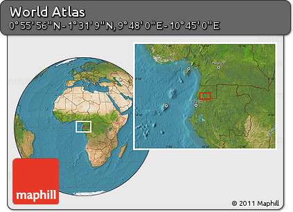 Satellite Location Map of the Area around 1° 13' 33" N, 10° 16' 30" E