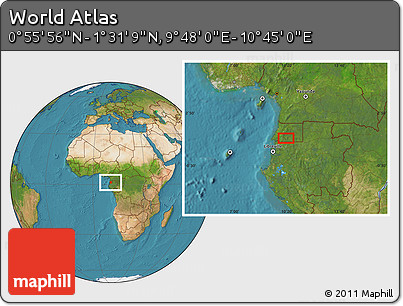 Satellite Location Map of the Area around 1° 13' 33" N, 10° 16' 30" E