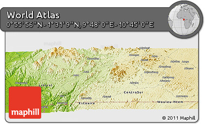 Physical Panoramic Map of the Area around 1° 13' 33" N, 10° 16' 30" E
