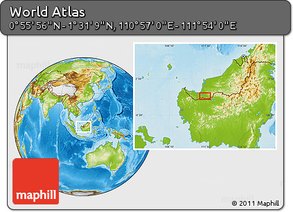 Physical Location Map of the Area around 1° 13' 33" N, 111° 25' 30" E