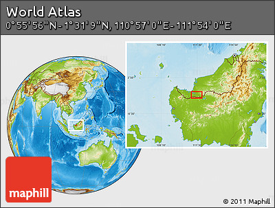 Physical Location Map of the Area around 1° 13' 33" N, 111° 25' 30" E