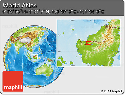 Physical Location Map of the Area around 1° 13' 33" N, 111° 25' 30" E