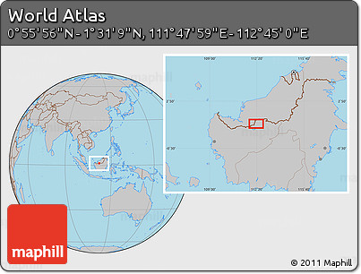 Gray Location Map of the Area around 1° 13' 33" N, 112° 16' 30" E