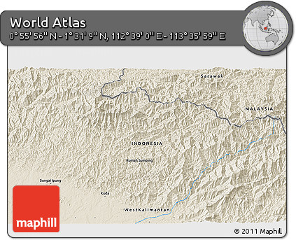 Shaded Relief 3D Map of the Area around 1° 13' 33" N, 113° 7' 30" E