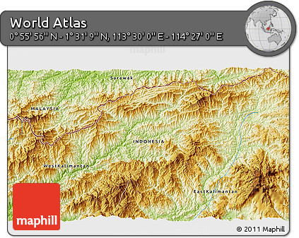 Physical 3D Map of the Area around 1° 13' 33" N, 113° 58' 29" E