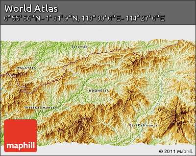 Physical 3D Map of the Area around 1° 13' 33" N, 113° 58' 29" E