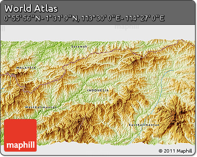 Physical 3D Map of the Area around 1° 13' 33" N, 113° 58' 29" E