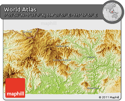 Physical 3D Map of the Area around 1° 13' 33" N, 114° 49' 29" E