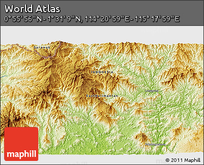 Physical 3D Map of the Area around 1° 13' 33" N, 114° 49' 29" E
