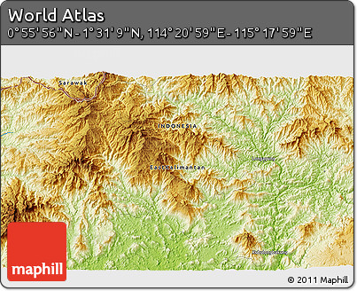 Physical 3D Map of the Area around 1° 13' 33" N, 114° 49' 29" E