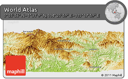 Physical Panoramic Map of the Area around 1° 13' 33" N, 114° 49' 29" E