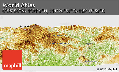 Physical Panoramic Map of the Area around 1° 13' 33" N, 114° 49' 29" E