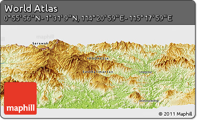 Physical Panoramic Map of the Area around 1° 13' 33" N, 114° 49' 29" E