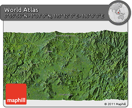 Satellite 3D Map of the Area around 1° 13' 33" N, 115° 40' 30" E