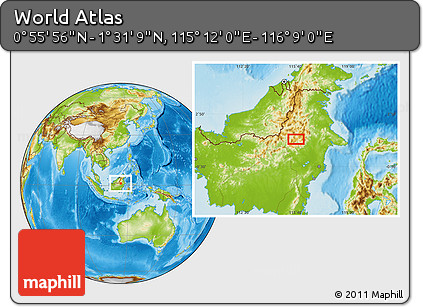 Physical Location Map of the Area around 1° 13' 33" N, 115° 40' 30" E