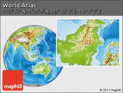 Physical Location Map of the Area around 1° 13' 33" N, 115° 40' 30" E