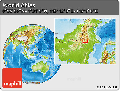 Physical Location Map of the Area around 1° 13' 33" N, 115° 40' 30" E