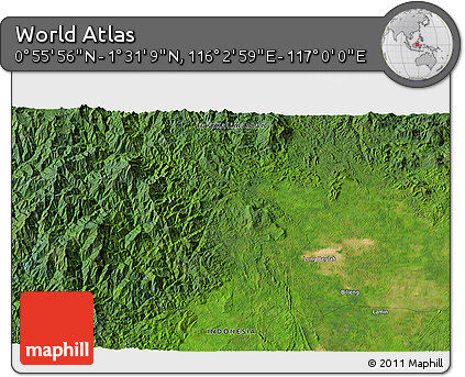 Satellite 3D Map of the Area around 1° 13' 33" N, 116° 31' 30" E