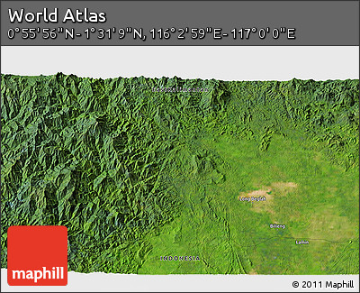 Satellite 3D Map of the Area around 1° 13' 33" N, 116° 31' 30" E