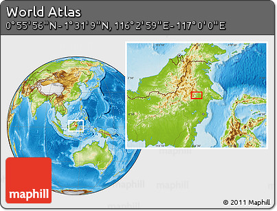 Physical Location Map of the Area around 1° 13' 33" N, 116° 31' 30" E